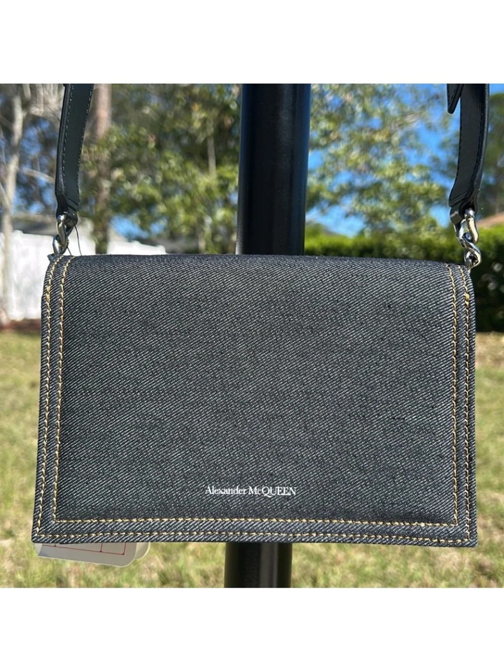 New pre-authenticated Alexander McQueen skull denim bag with dust bag